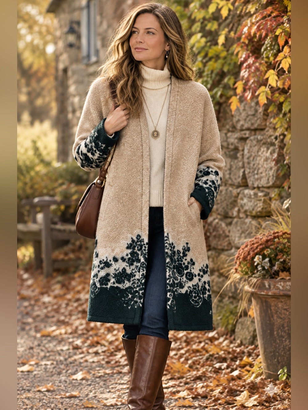 Rebecca King Wool Blend Open Front Coat XS Oversized Floral Jacquard
